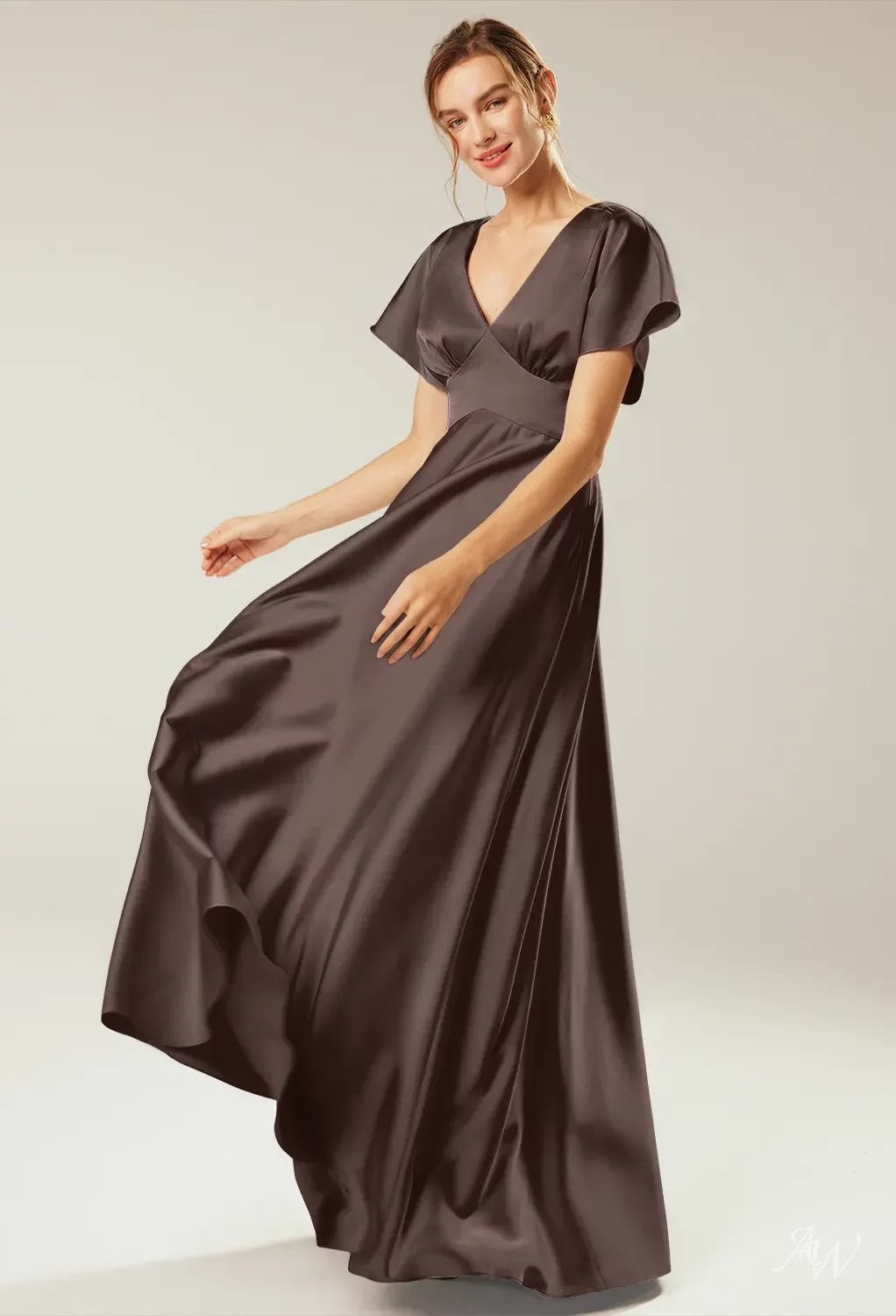 スーツ・フォーマル・ドレス Arobe  Flake Embroidery Tired Dress AW Nora Dress, Sage Green Crystal Satin Satin Charmeuse Stretch